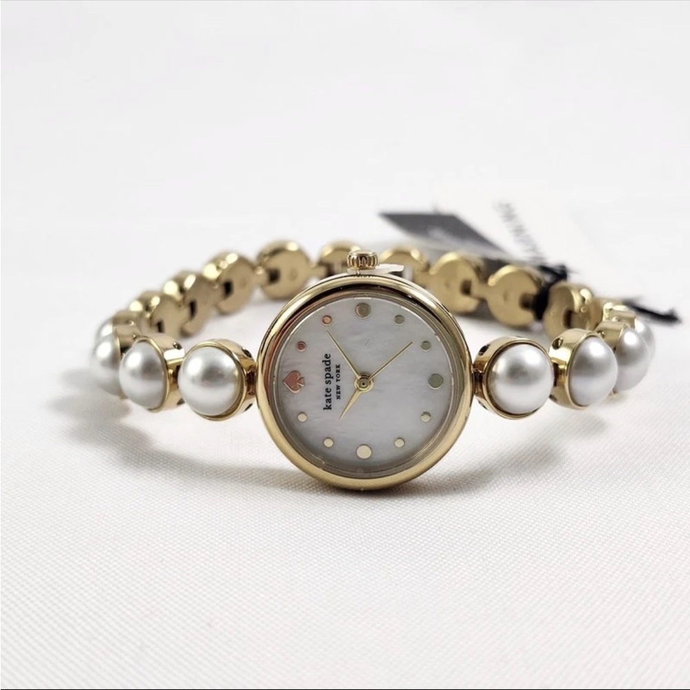 Kate Spade Gold and White Pearl Monroe Pearl Bracelet Watch KSW1687 + Box NIB - Picture 4 of 5